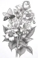lily of the valley poppy flowers bloominwith bee flying towards living tattoo design idea