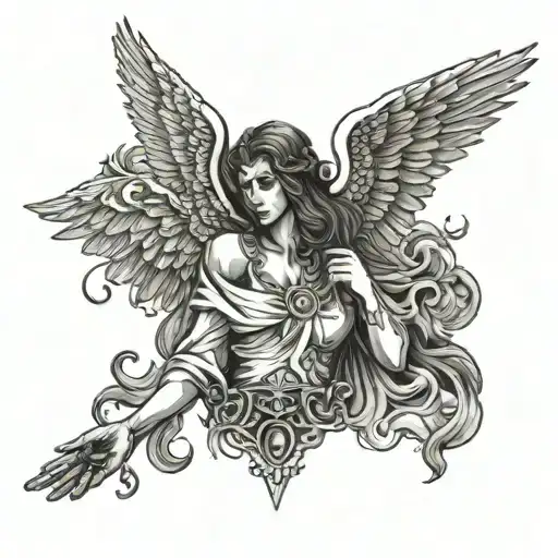 a half good and evil angel tattoo design idea