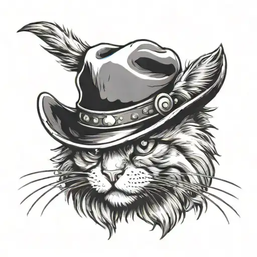 a fluffy cat with a cowboy hat tattoo design idea