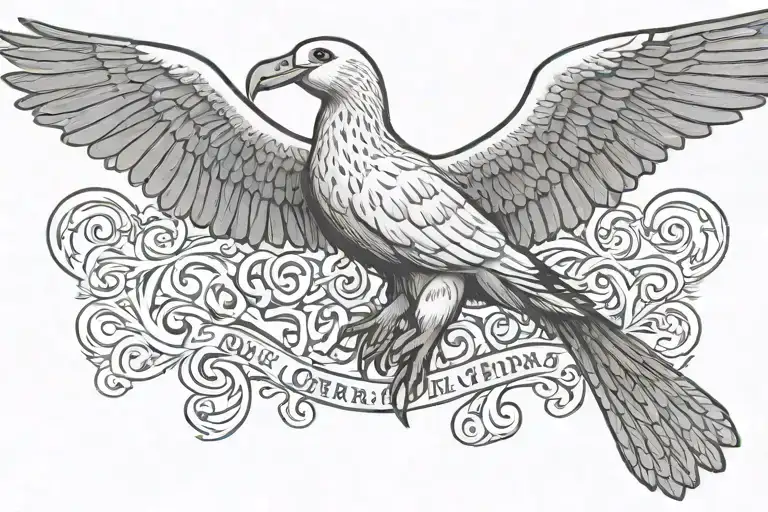 albatross with the words "que sera sera in the wings tattoo design idea