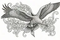 albatross with the words "que sera sera in the wings tattoo design idea