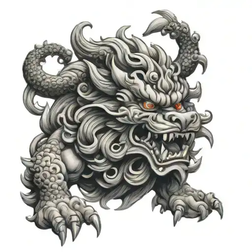 foo dog attacking tattoo design idea