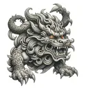 foo dog attacking tattoo design idea