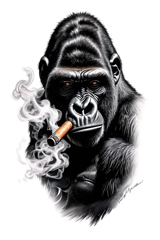 Gorilla smoking cigar smoke tattoo design idea