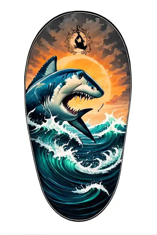 ocean shark surrounded tattoo design idea