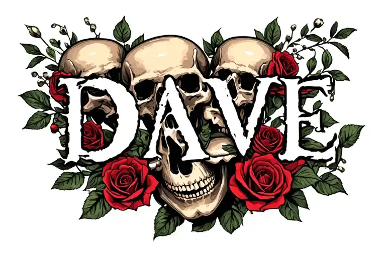 "DAVE" skulls and roses tattoo design idea