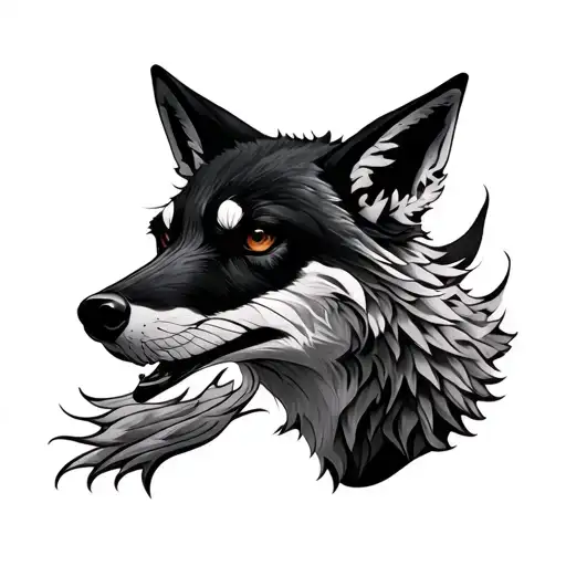man with head of white jackal tattoo design idea