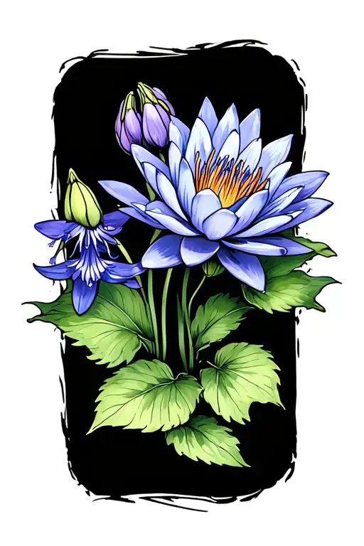 Water Lily And Larkspur tattoo design idea