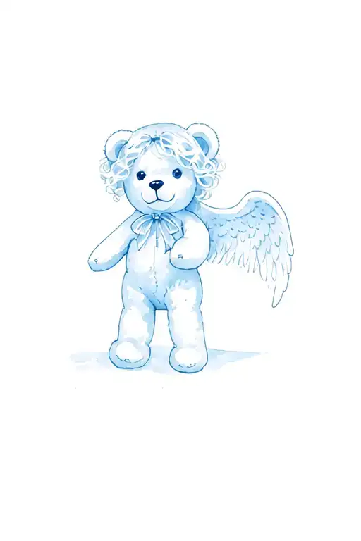 teddy bear with angel wigs and ribbon going tattoo design idea