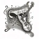 An abstract representation of a DMT journey incorporating musical elements such as notes and instruments tattoo design idea