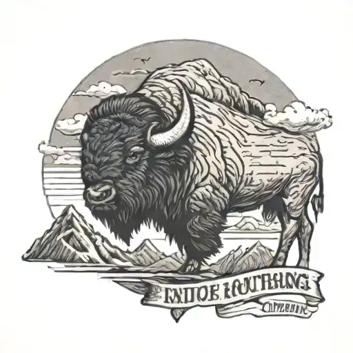 Buffalo, mountains, words that mean, strong and motivation tattoo design idea