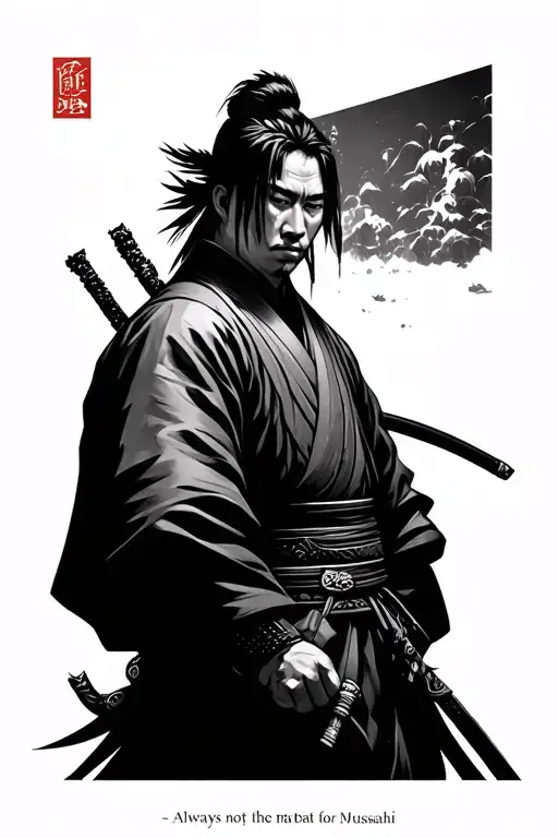 "Always not leaving the path of military arts" Miyamoto Musashi's philosophy tattoo design idea