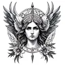 Create a tattoo that use a composition of elements to represent freedom, liberty, zodiac, Sagittarius, transition, life  tattoo design idea