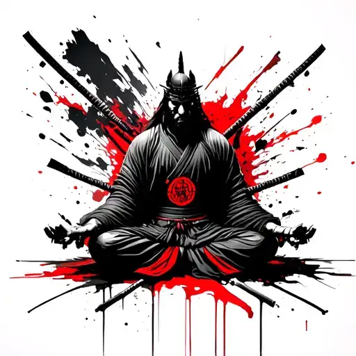 Ronin samurai warrior meditating tattoo design idea