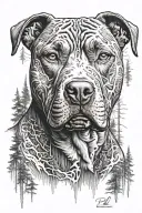 pitbull dog with background of the forest tattoo design idea