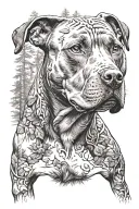 pitbull dog with background of the forest tattoo design idea