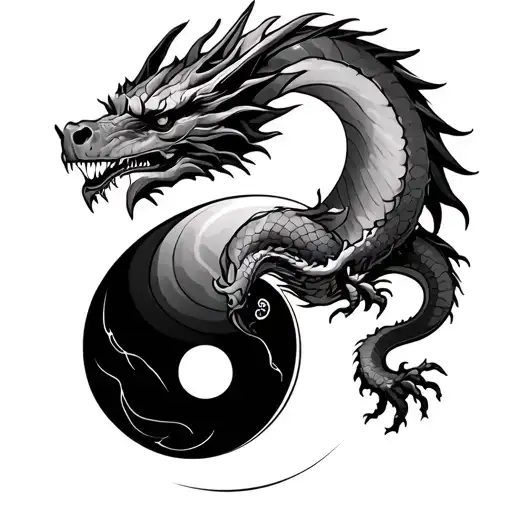 yin and yang tattoo with a dragon and symbolizing death as well as loyalty tattoo design idea
