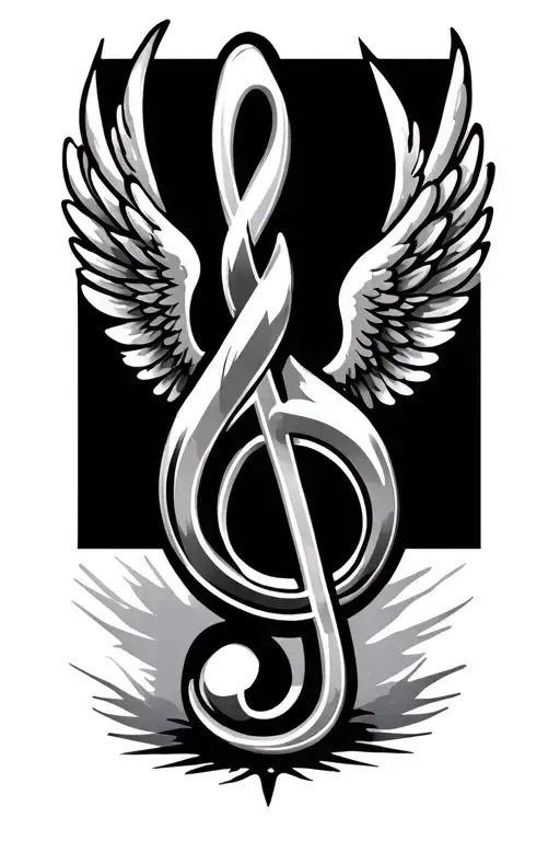 minimalistic style treble clef and bass clef with angel wings made tattoo design idea