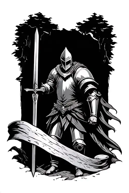 knight holding sword in the valley of death  tattoo design idea