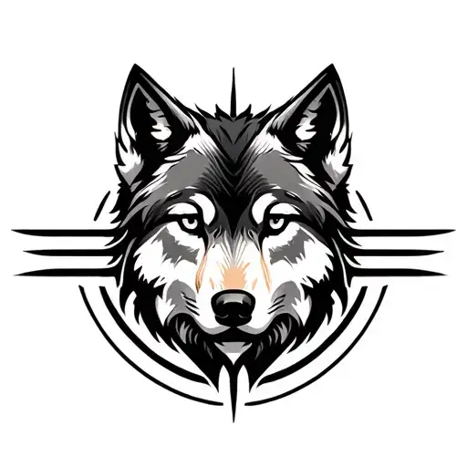 A wolf with two parallel lines inside a circle tattoo design idea