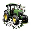 john deere and flowers tattoo design idea