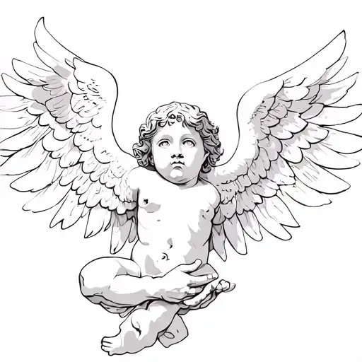 Cherub with folded hands of Vasnetsov tattoo design idea