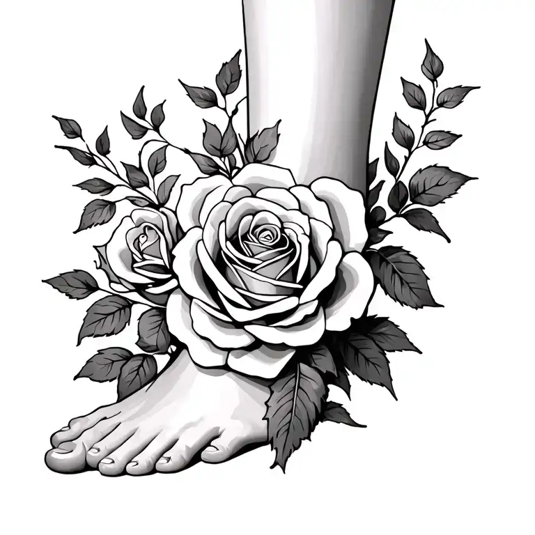 roses and vines tattoo design wrapping around ankle and along foot tattoo design idea