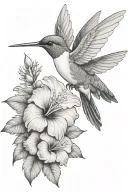 hummingbird with hibiscus and tropical leaves tattoo design idea
