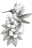 hummingbird with hibiscus and tropical leaves tattoo design idea