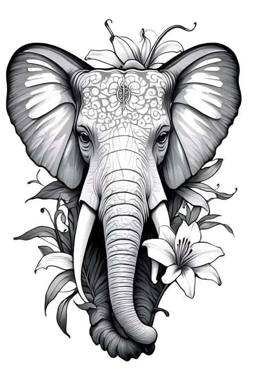 gemini sign, Lillies, small butterfly, elephant head tattoo design idea