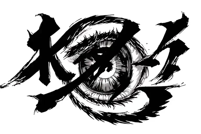 this word たたかえ below the eren eager from attack on titans show sharp eyes tattoo design idea