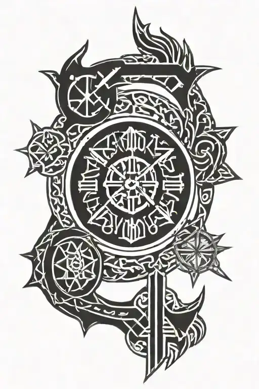 younger futhark runes spelling "til valhalla " with a vegvisir tattoo design idea