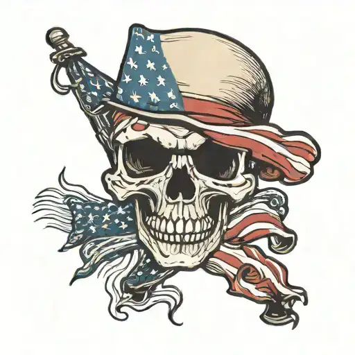 skull with us flag waving typography no fucks given   tattoo design idea