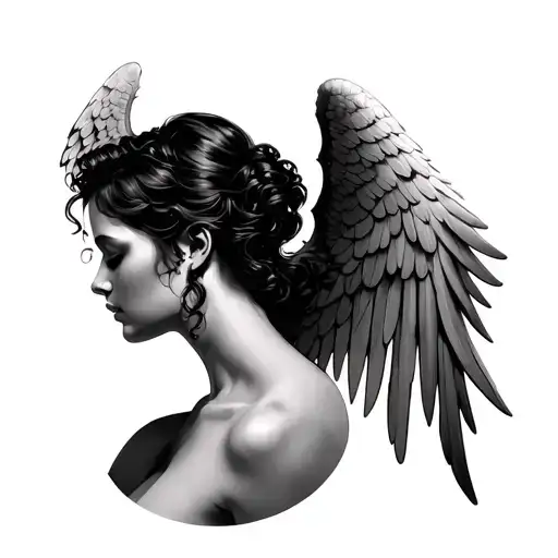 Negative Space wrap around angel wings for women on neck and back tattoo design idea