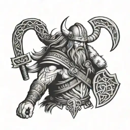 Viking, nordic, runes, upper arm, black/white tattoo design idea
