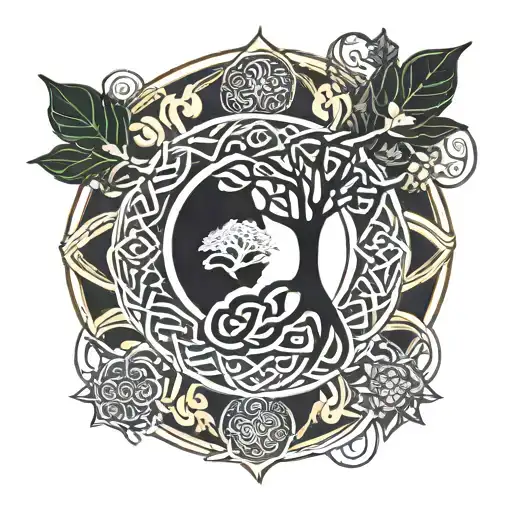 Celtic tree of life, mandala pattern, yin yang, lotus flower tattoo design idea