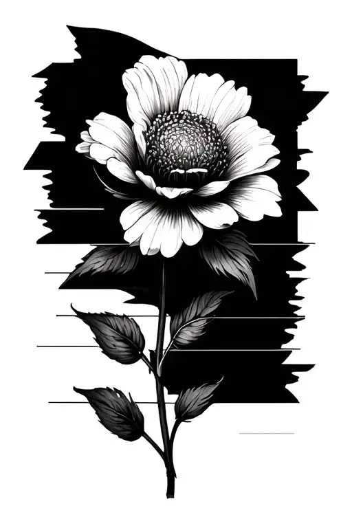 I want a blackout sleeve with negative horizontal bands. inside of the bands, I want a linework flower tattoo design idea