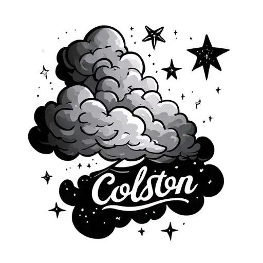 clouds and stars with the name colston in the middle of it tattoo design idea