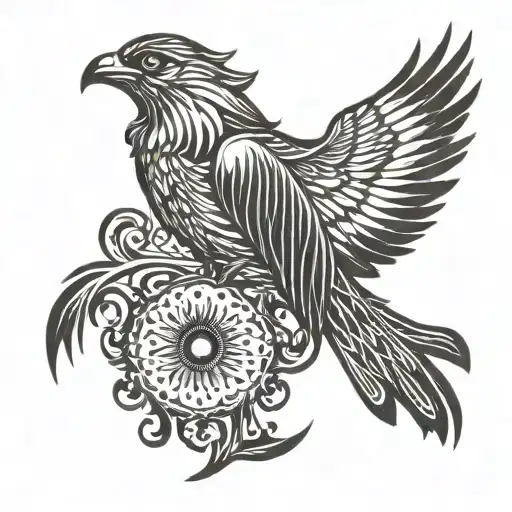 sun rising Phoenix bird tattoo design idea