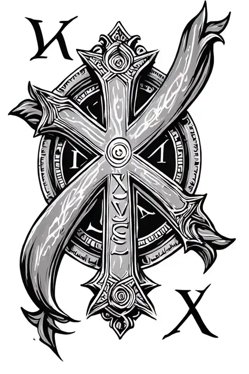 roman numerals and cross tattoo design idea