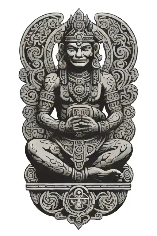 profile of mayan god itzamná sitting cross legged pose holding  tattoo design idea