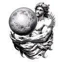 Black and white tattoo design for the forearm featuring Atlas, the mythological Greek titan holding the celestial sphere tattoo design idea