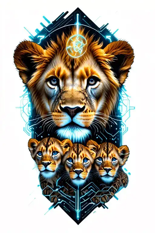 3 baby lion cubs with zodiac symbol tattoo design idea