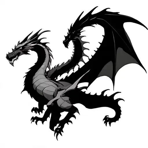 Shadow Dragon outline, emerging from shadows upwards , Black and white tattoo design idea