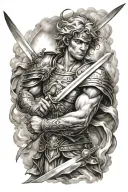 angel warrior with sword and cloud background tattoo design idea
