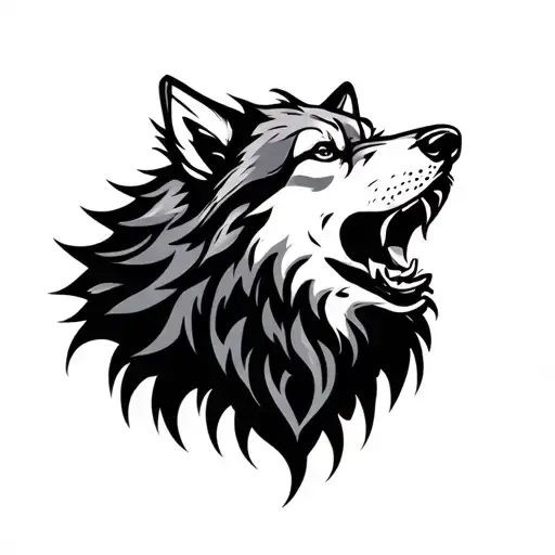 Tribal wolf howling tattoo design idea