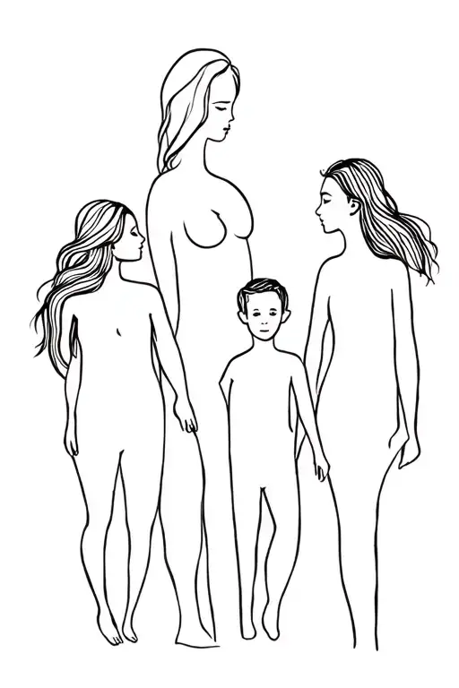 Mother with 2 daughters and 1 son tattoo design idea