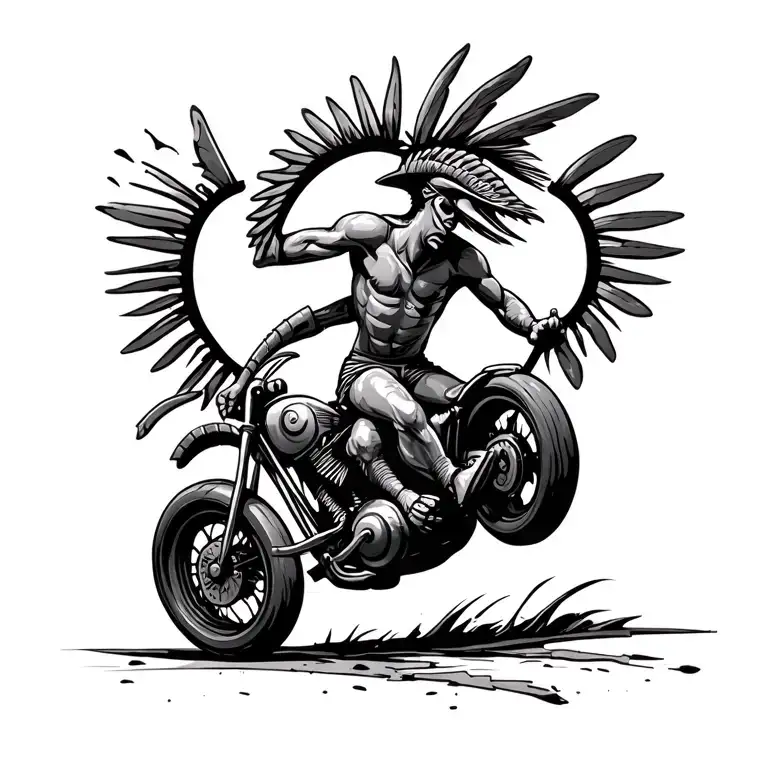 kokopelli biker jumping tattoo design idea