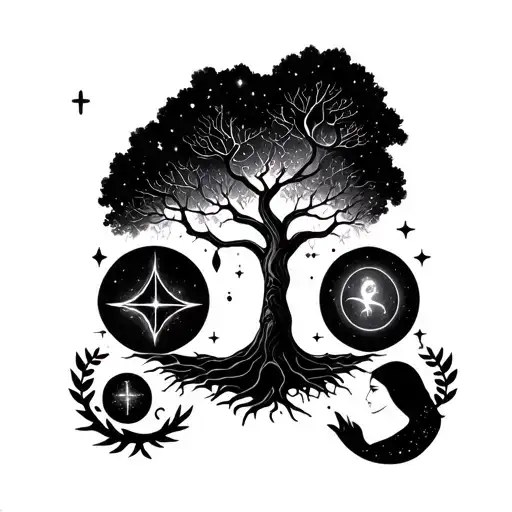 Family tree using star signs, cancer, taurus, virgo and pisces  tattoo design idea