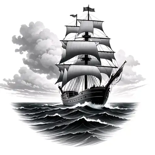 clipper ship sailing through stormy tattoo design idea